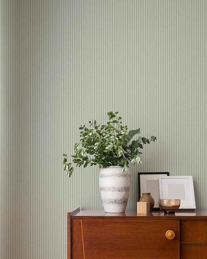 Ticking Light Green Stripe Wallpaper - York Wallcoverings - 4164-M1846 - York Wallcoverings Wallpaper