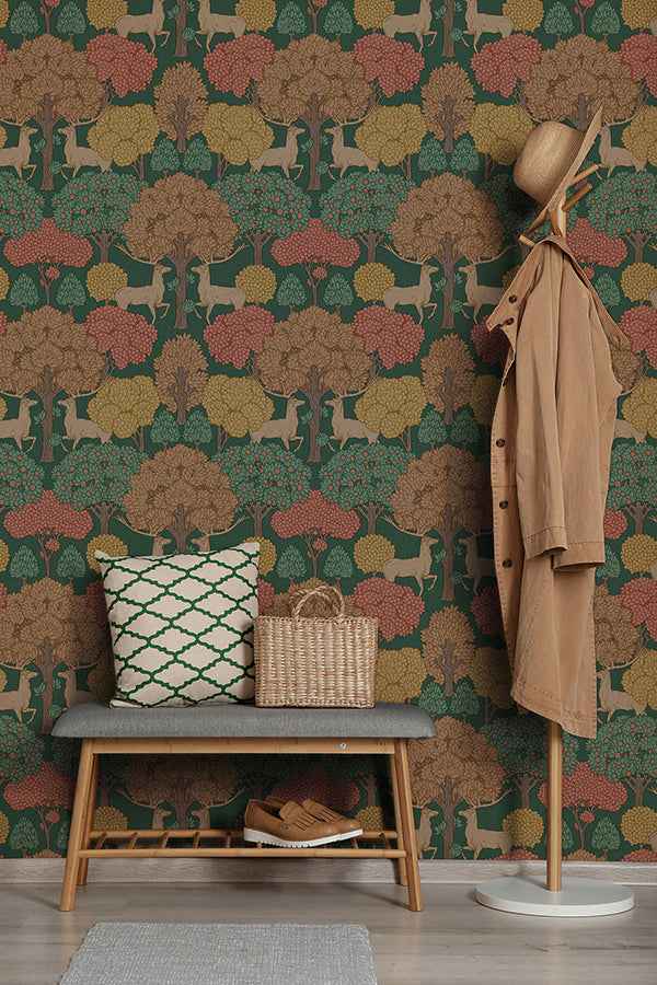 Forest of Arden Green Deer Wallpaper - York Wallcoverings - 4164-M1849 - York Wallcoverings Wallpaper