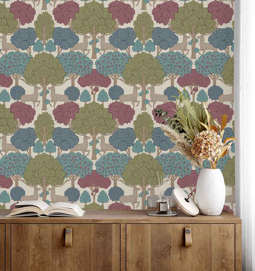 Forest of Arden Merlot Deer Wallpaper - York Wallcoverings - 4164-M1852 - York Wallcoverings Wallpaper