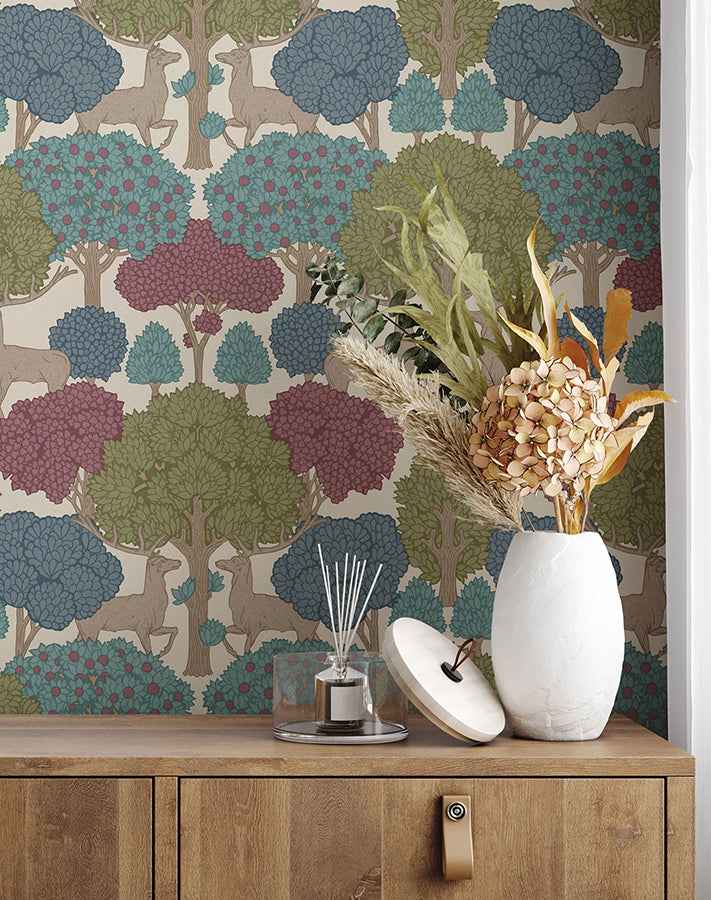 Forest of Arden Merlot Deer Wallpaper - York Wallcoverings - 4164-M1852 - York Wallcoverings Wallpaper