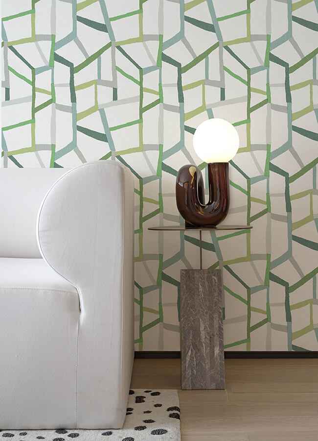 Tate Green Geometric Linen Wallpaper - York Wallcoverings - 4135-25847 - York Wallcoverings Wallpaper