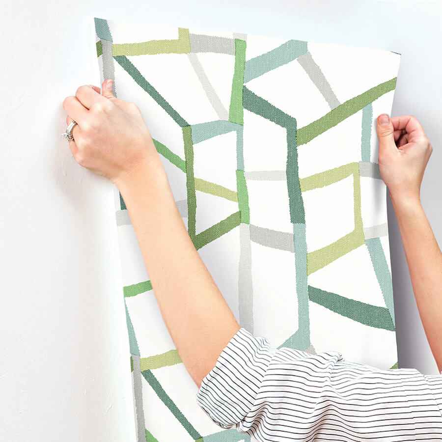 Tate Green Geometric Linen Wallpaper - York Wallcoverings - 4135-25847 - York Wallcoverings Wallpaper