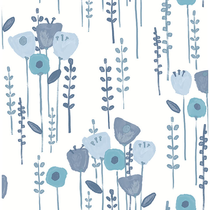 mabel-blue-floral-field-wallpaper-york-wallcoverings-4135-27274 - York Wallcoverings Wallpaper