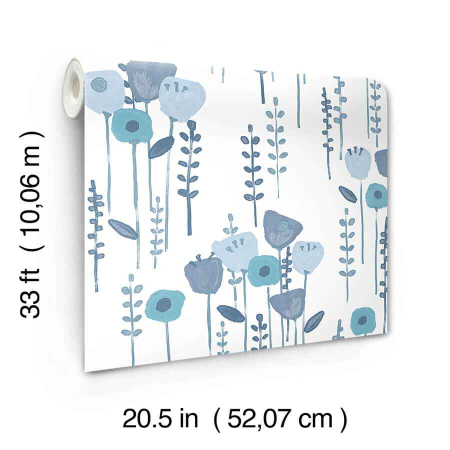 Mabel Blue Floral Field Wallpaper - York Wallcoverings - 4135-27274 - York Wallcoverings Wallpaper