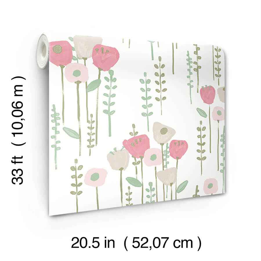 Mabel Pink Floral Field Wallpaper - York Wallcoverings - 4135-27275 - York Wallcoverings Wallpaper