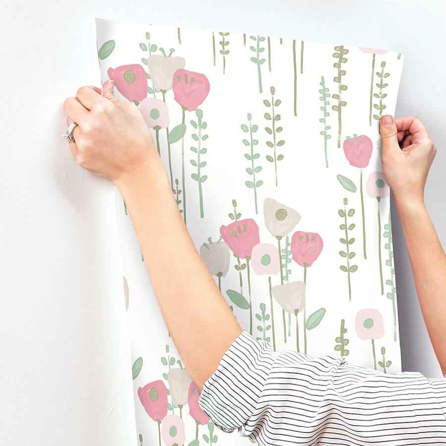Mabel Pink Floral Field Wallpaper - York Wallcoverings - 4135-27275 - York Wallcoverings Wallpaper