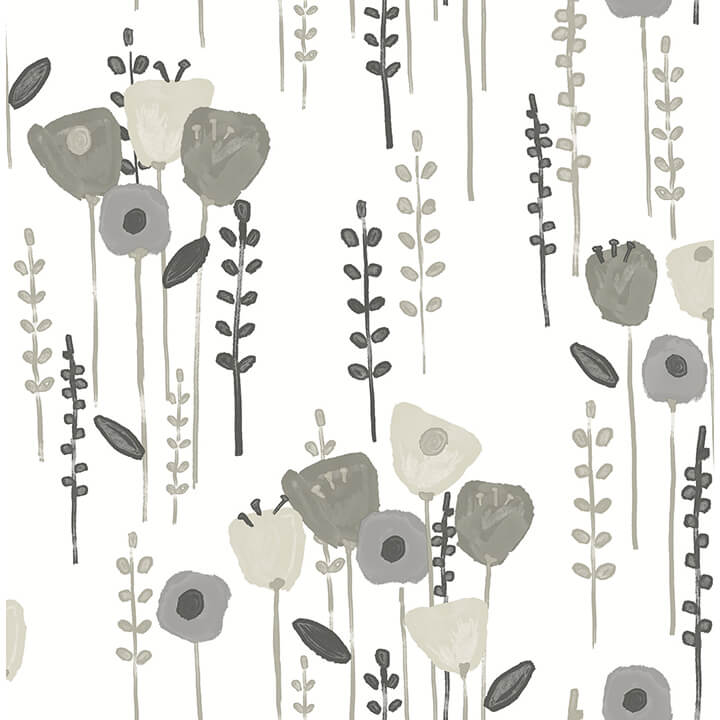 mabel-grey-floral-field-wallpaper-york-wallcoverings-4135-27277 - York Wallcoverings Wallpaper