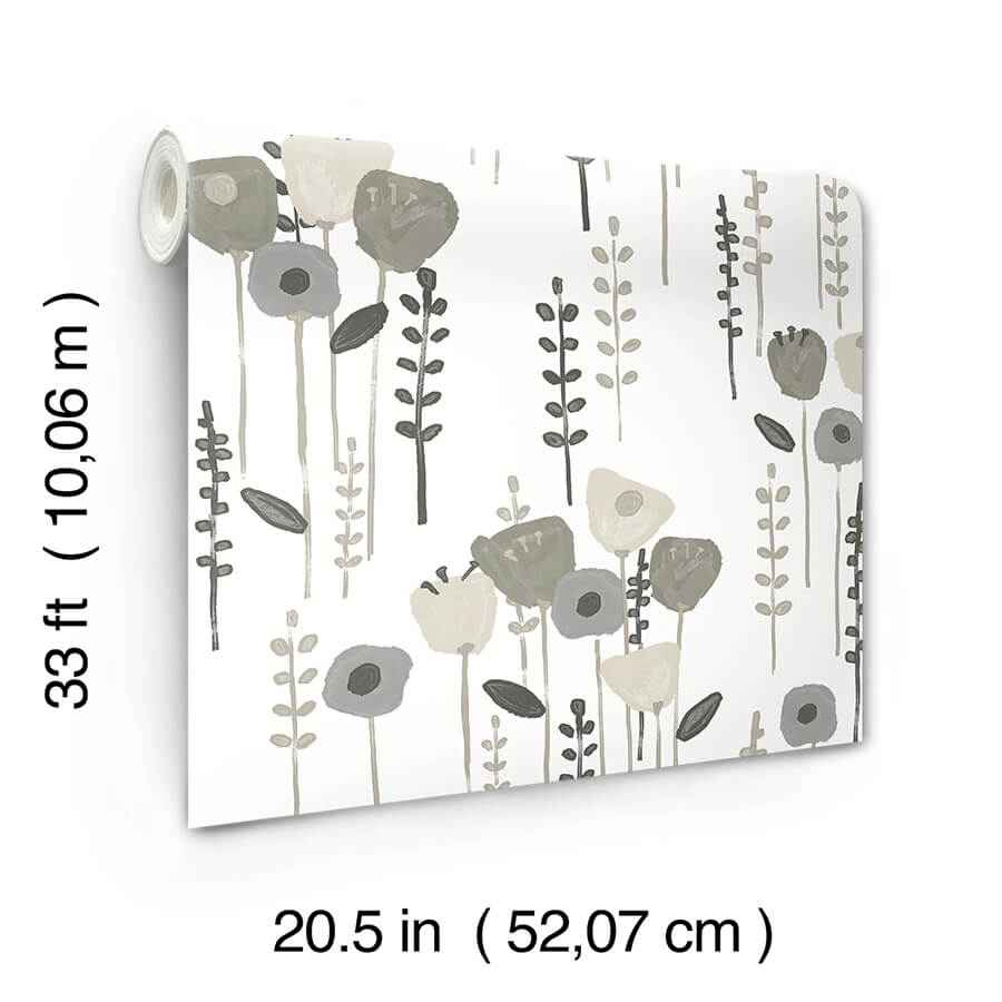 Mabel Grey Floral Field Wallpaper - York Wallcoverings - 4135-27277 - York Wallcoverings Wallpaper