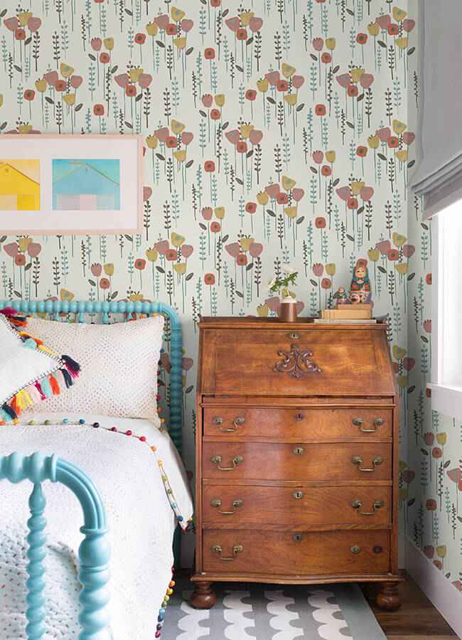 Mabel Coral Floral Field Wallpaper - York Wallcoverings - 4135-27278 - York Wallcoverings Wallpaper