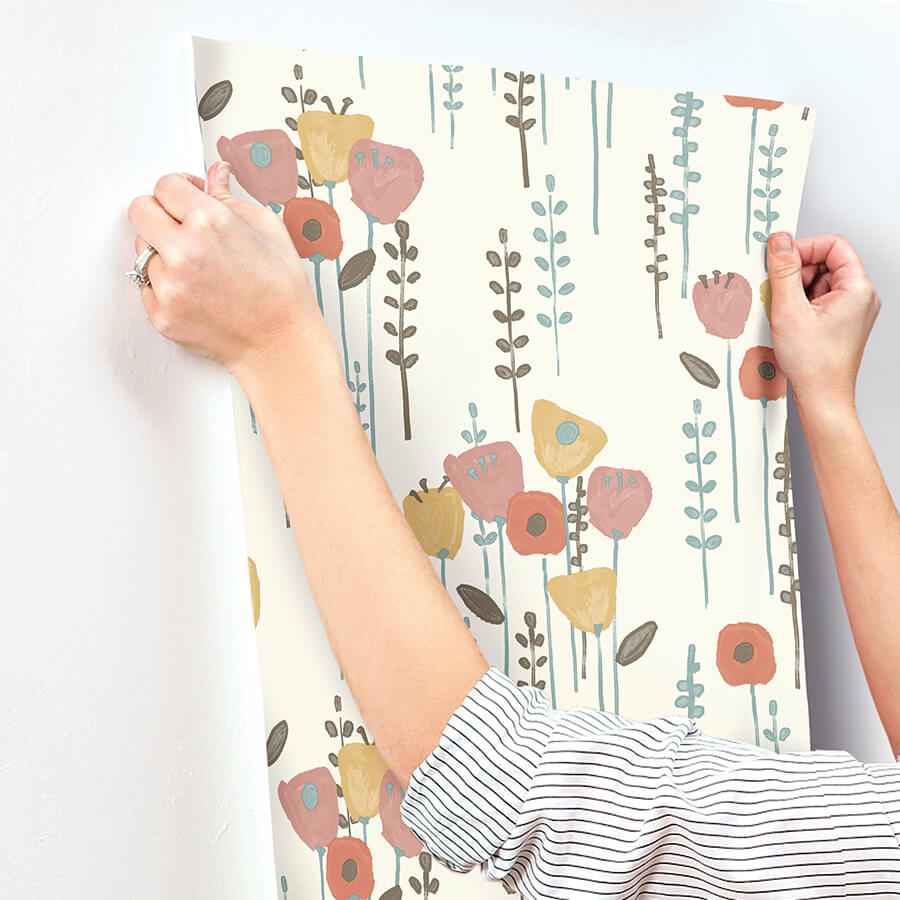 Mabel Coral Floral Field Wallpaper - York Wallcoverings - 4135-27278 - York Wallcoverings Wallpaper