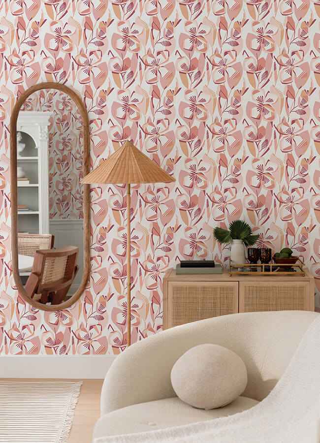 Nathalie Coral Abstract Blooms Wallpaper - York Wallcoverings - 4135-27279 - York Wallcoverings Wallpaper