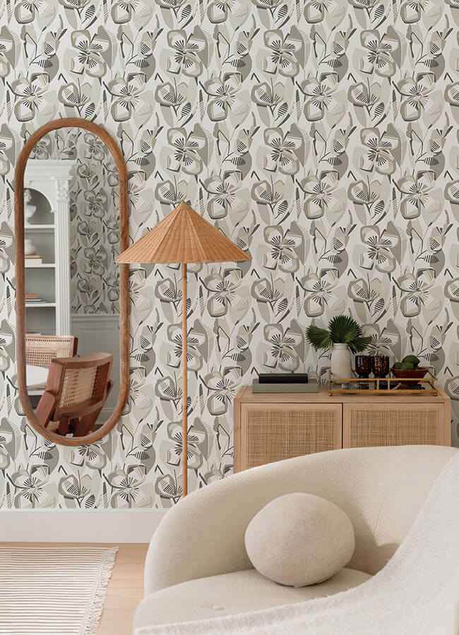 Nathalie Beige Abstract Blooms Wallpaper - York Wallcoverings - 4135-27280 - York Wallcoverings Wallpaper