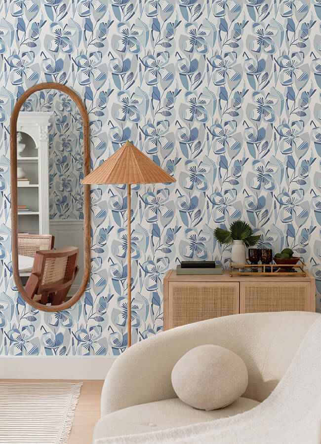 Nathalie Blue Abstract Blooms Wallpaper - York Wallcoverings - 4135-27281 - York Wallcoverings Wallpaper