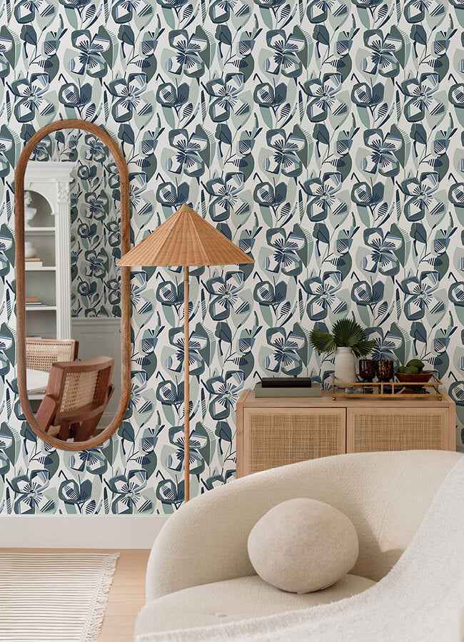 Nathalie Navy Abstract Blooms Wallpaper - York Wallcoverings - 4135-27283 - York Wallcoverings Wallpaper