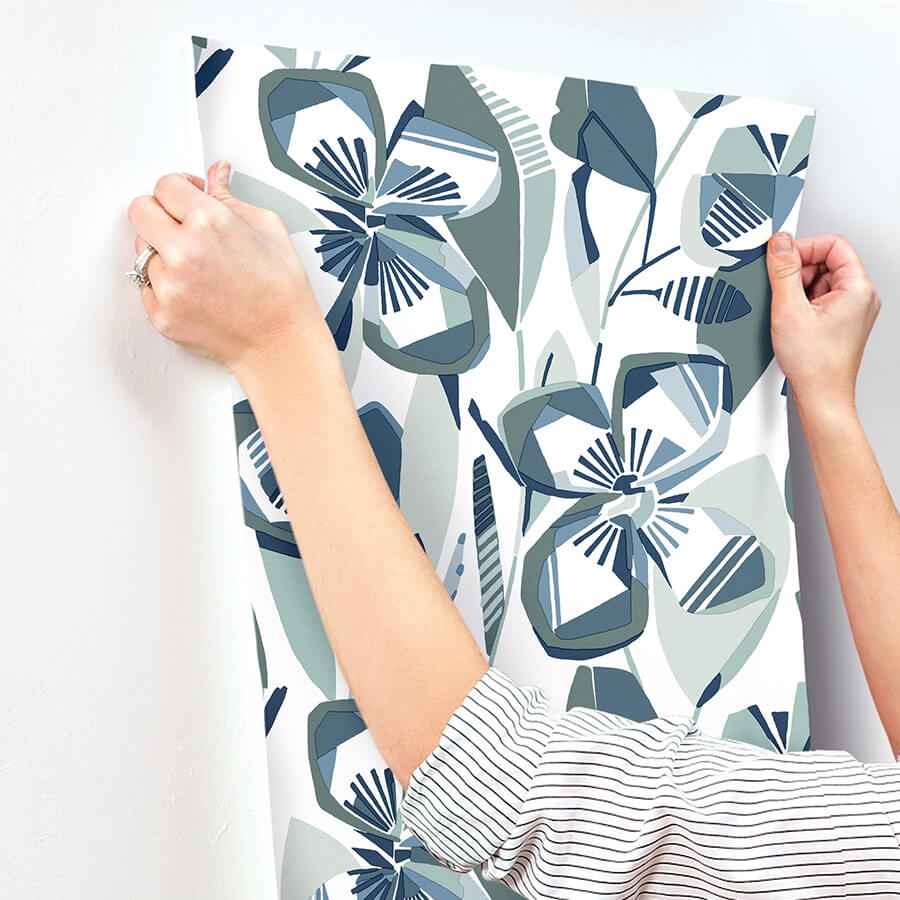 Nathalie Navy Abstract Blooms Wallpaper - York Wallcoverings - 4135-27283 - York Wallcoverings Wallpaper