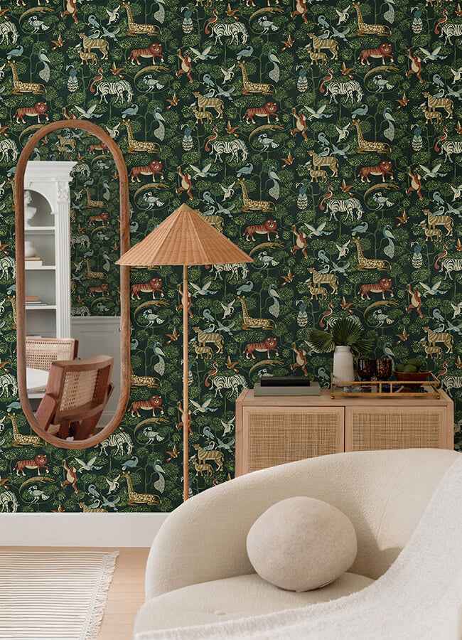 Rigby Green Jungle Animals Wallpaper - York Wallcoverings - 4135-27286 - York Wallcoverings Wallpaper