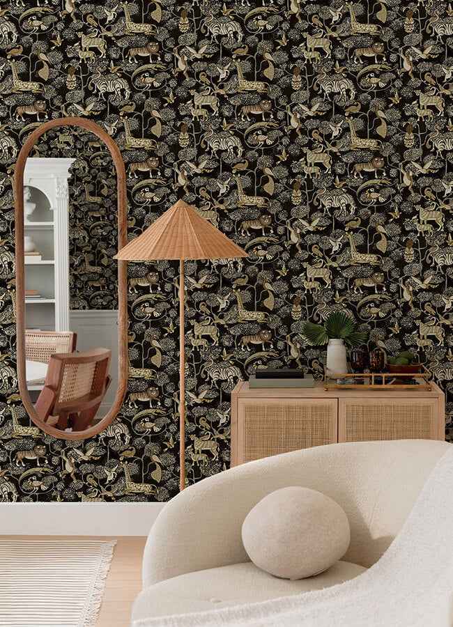 Rigby Black Jungle Animals Wallpaper - York Wallcoverings - 4135-27287 - York Wallcoverings Wallpaper