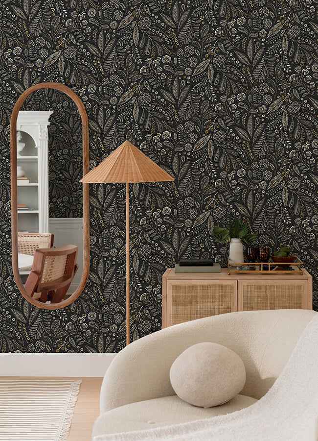 Briar Black Floral Wallpaper - York Wallcoverings - 4135-27296 - York Wallcoverings Wallpaper