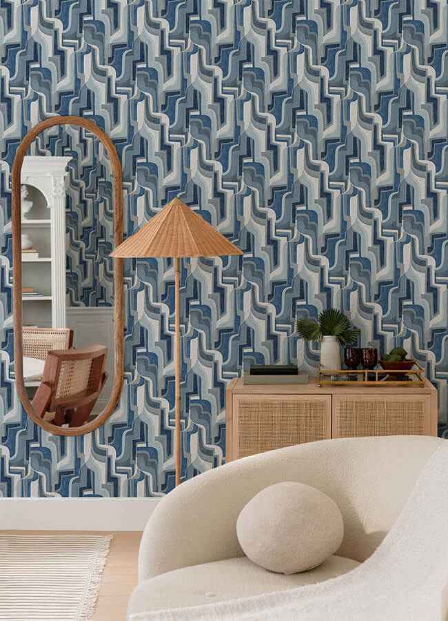 Tulum Blue Surreal Shapes Wallpaper - York Wallcoverings - 4135-72700 - York Wallcoverings Wallpaper