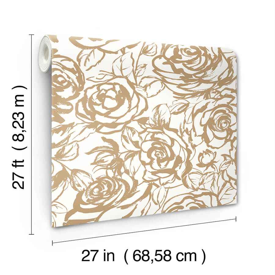 Nelda Gold Rose Wallpaper - York Wallcoverings - 4135-72708 - York Wallcoverings Wallpaper