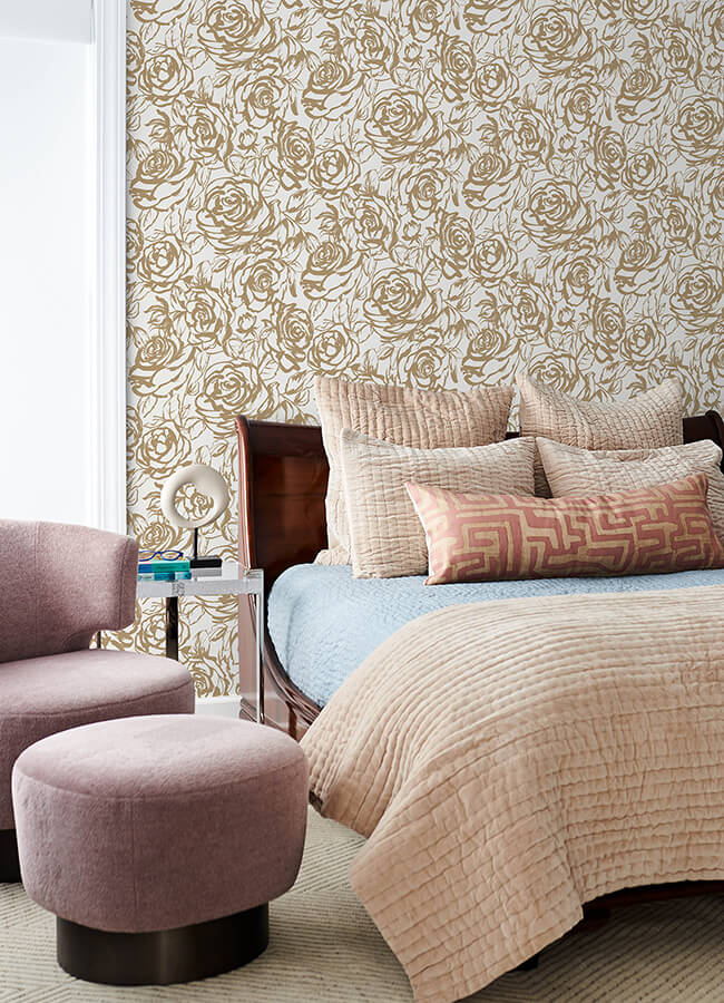 nelda-gold-rose-wallpaper-york-wallcoverings-4135-72708 - York Wallcoverings Wallpaper