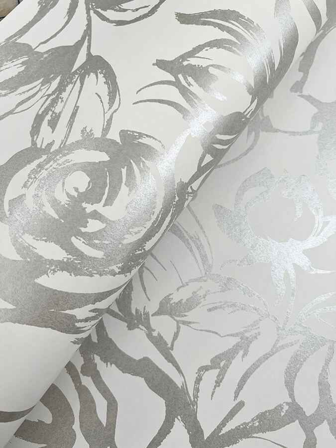 Nelda Silver Rose Wallpaper - York Wallcoverings - 4135-72709 - York Wallcoverings Wallpaper