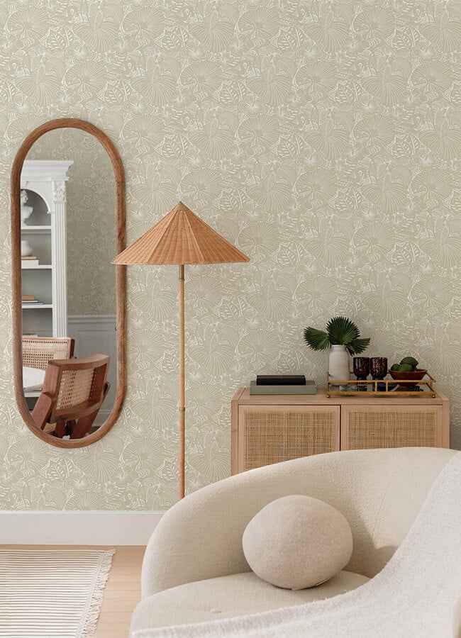 Idalia Beige Floral Flamingo Wallpaper - York Wallcoverings - 4135-72713