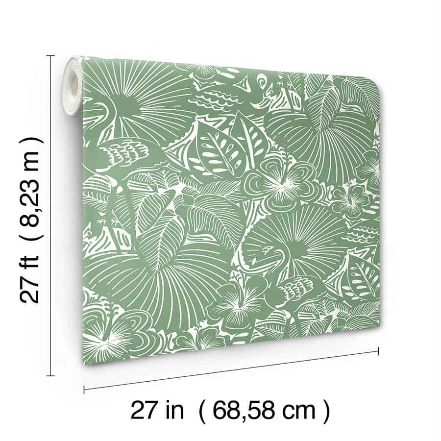 Idalia Green Floral Flamingo Wallpaper - York Wallcoverings - 4135-72714 - York Wallcoverings Wallpaper
