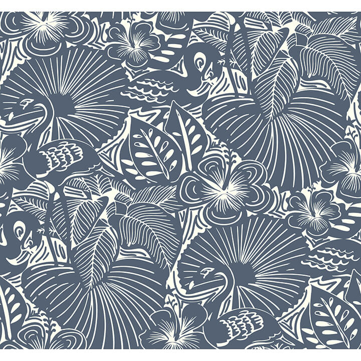 idalia-navy-floral-flamingo-wallpaper-york-wallcoverings-4135-72716 - York Wallcoverings Wallpaper
