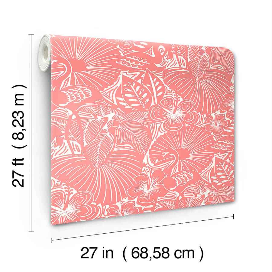 Idalia Coral Floral Flamingo Wallpaper - York Wallcoverings - 4135-72717 - York Wallcoverings Wallpaper