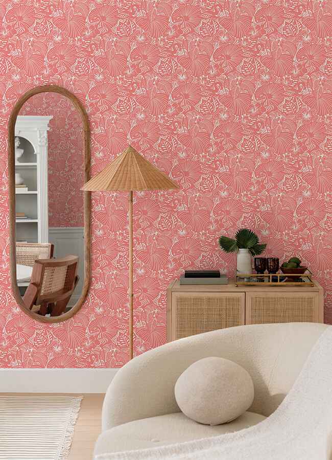 Idalia Coral Floral Flamingo Wallpaper - York Wallcoverings - 4135-72717 - York Wallcoverings Wallpaper
