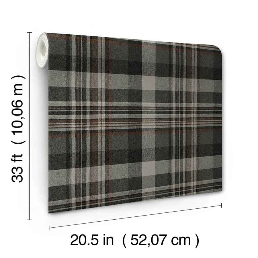 Dutton Plaid Charcoal Wallpaper - York Wallcoverings - 4142-72632 - York Wallcoverings Wallpaper