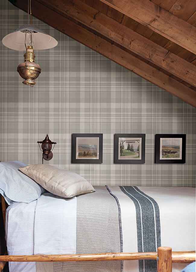 Dutton Plaid Grey Wallpaper - York Wallcoverings - 4142-72634 - York Wallcoverings Wallpaper