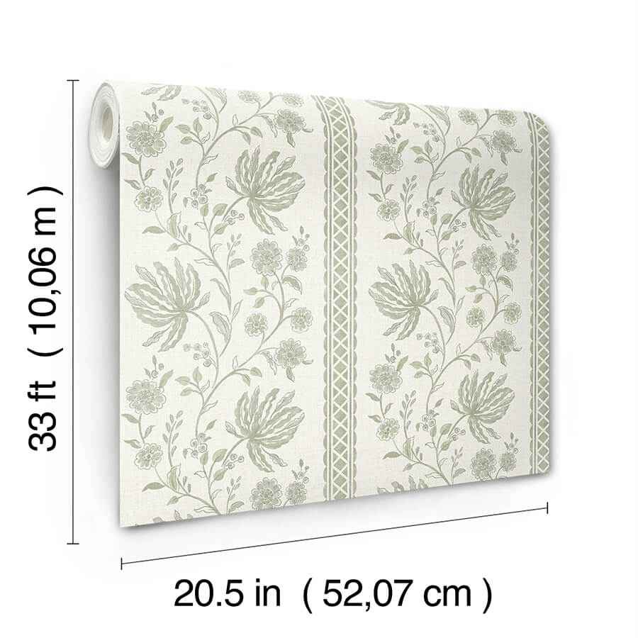 Edgemoor Sage Jacobean Stripe Wallpaper - York Wallcoverings - AST6349 - York Wallcoverings Wallpaper