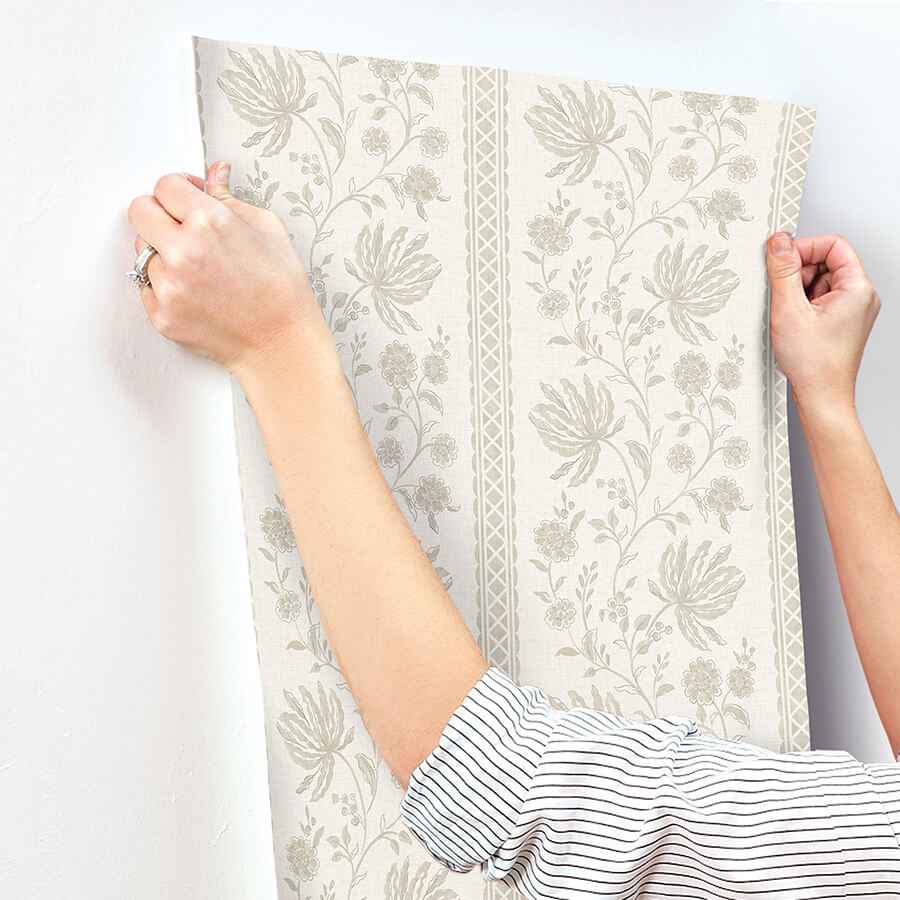 Edgemoor Taupe Jacobean Stripe Wallpaper - York Wallcoverings - AST6350 - York Wallcoverings Wallpaper