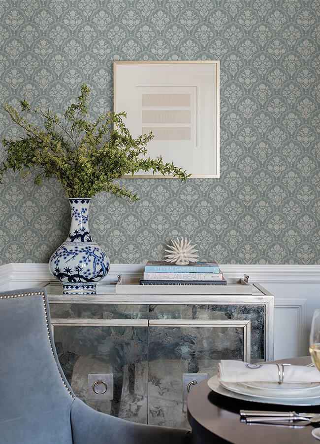 Frances Blue Fishscale Wallpaper - York Wallcoverings - AST6351 - York Wallcoverings Wallpaper