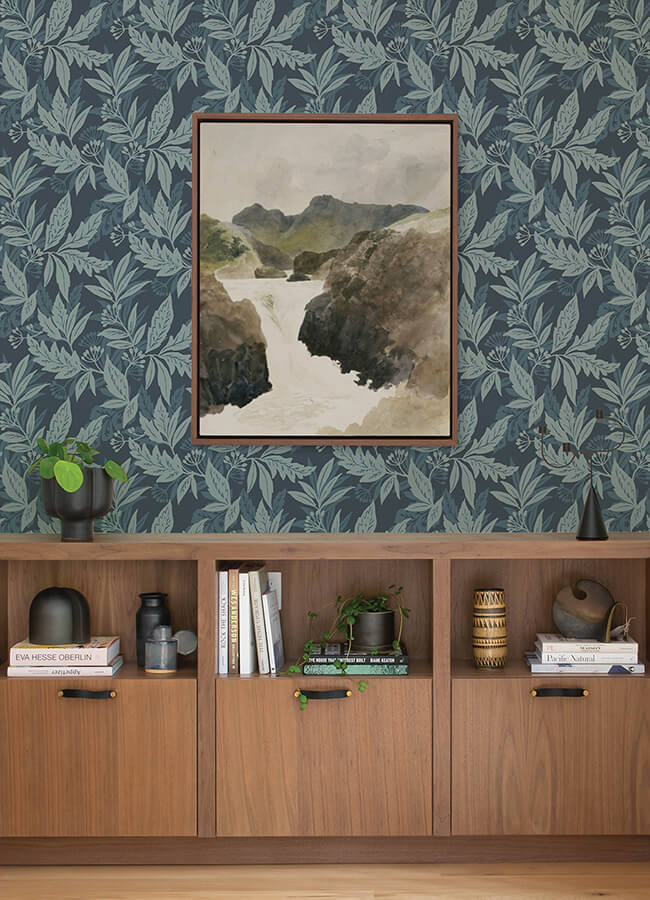 anita-teal-woodland-floral-wallpaper-york-wallcoverings-4155-27325 - York Wallcoverings Papel pintado
