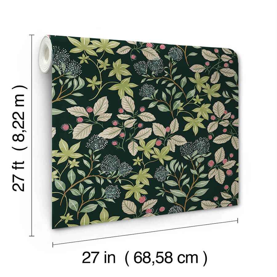 Mildred Evergreen Botanical Trail Wallpaper - York Wallcoverings - 4155-72813 - York Wallcoverings Wallpaper