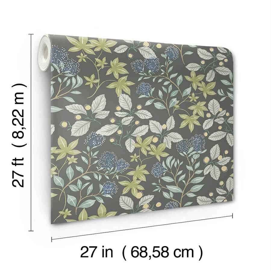 Mildred Charcoal Botanical Trail Wallpaper - York Wallcoverings - 4155-72815 - York Wallcoverings Wallpaper