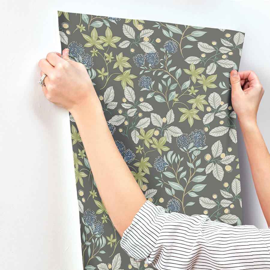 Mildred Charcoal Botanical Trail Wallpaper - York Wallcoverings - 4155-72815 - York Wallcoverings Wallpaper