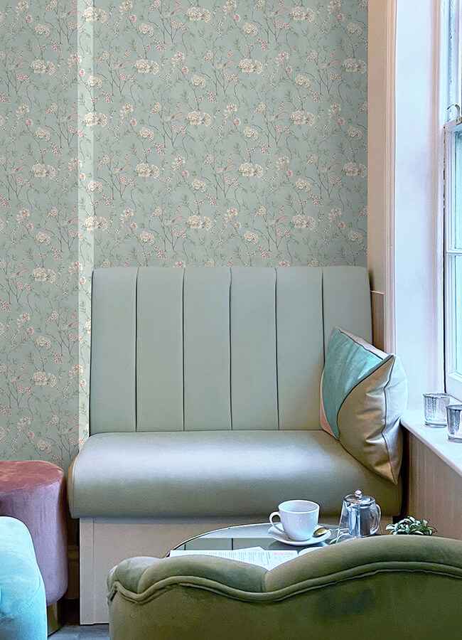 Chinoiserie Garden Robins Egg Peel and Stick Wallpaper - York Wallcoverings - NUS6364 - York Wallcoverings Wallpaper