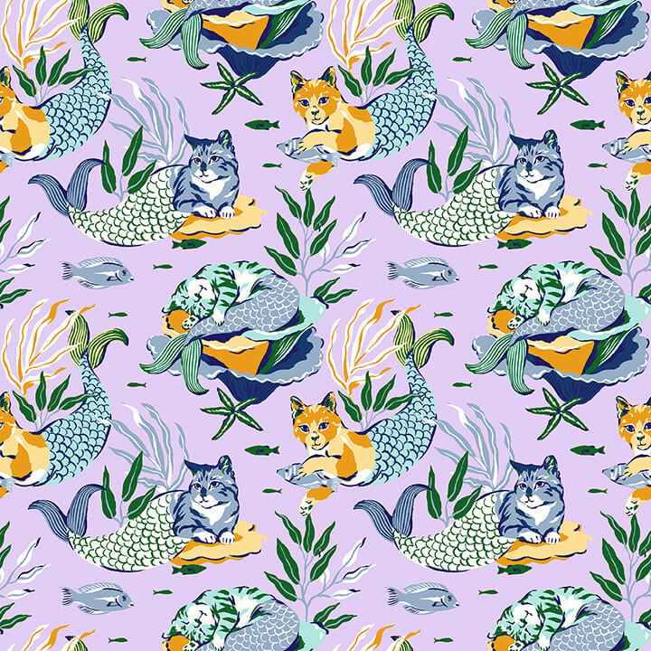 Meowing Mermaids Lavender Peel and Stick Wallpaper - York Wallcoverings - PFS6392