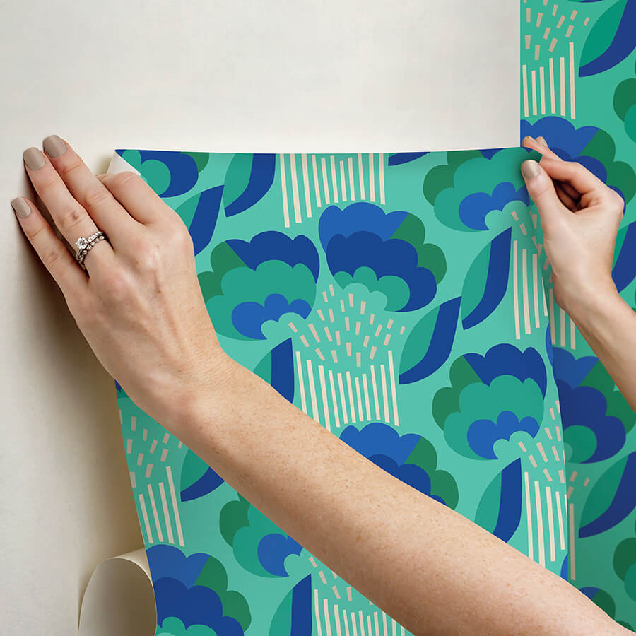 retro-esme-aqua-peel-and-stick-wallpaper-york-wallcoverings-mcs6399 - York Wallcoverings Wallpaper