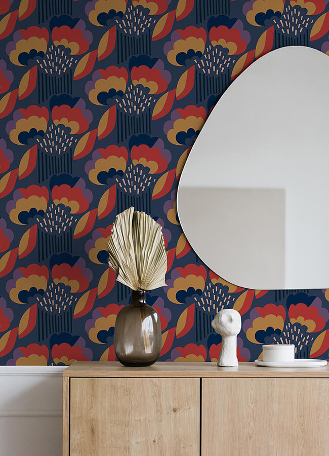 retro-esme-navy-peel-and-stick-wallpaper-york-wallcoverings-mcs6400 - York Wallcoverings Wallpaper
