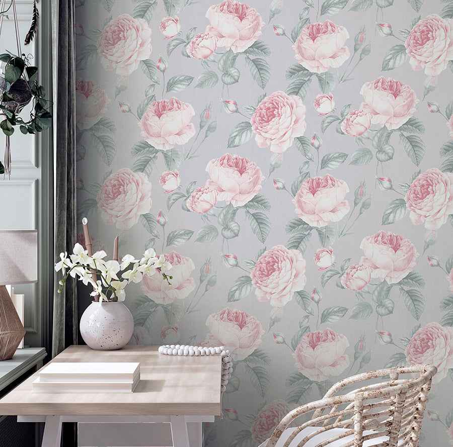Rosaline Light Grey Floral Wallpaper - York Wallcoverings - AH251907 - York Wallcoverings Wallpaper