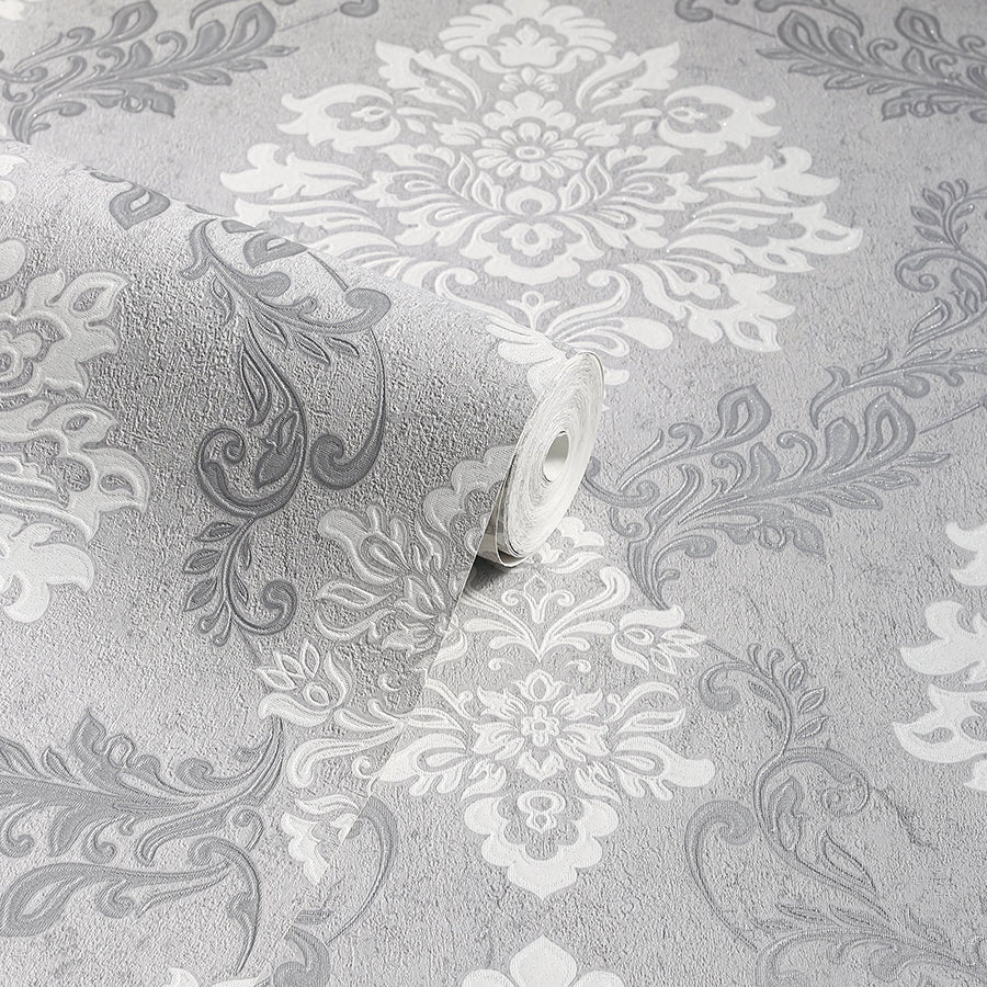 harriet-silver-damask-wallpaper-york-wallcoverings-ah290406 - York Wallcoverings Wallpaper