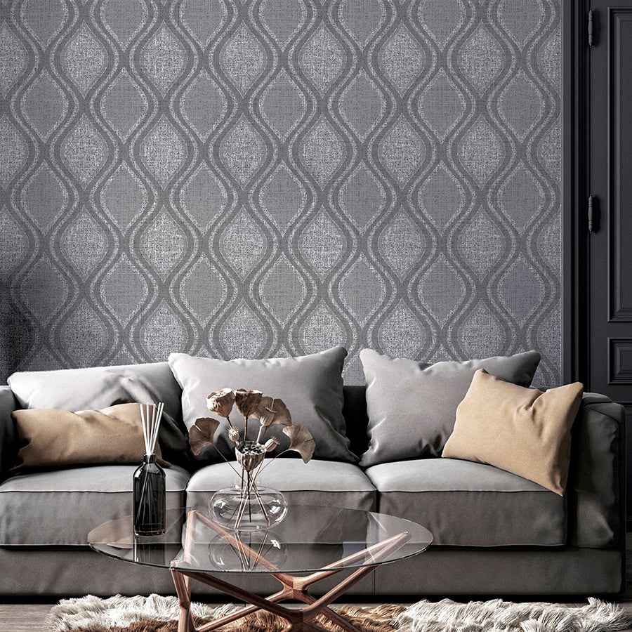 Ignatius Charcoal Ogee Wallpaper - York Wallcoverings - AH295100 - York Wallcoverings Wallpaper