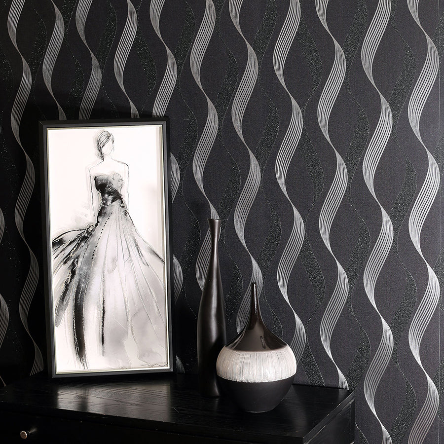 wilhelmina-black-ribbon-wallpaper-york-wallcoverings-ah295500 - York Wallcoverings Wallpaper