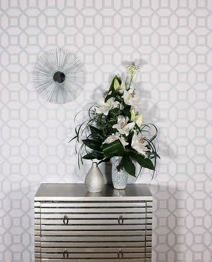 Marjorie Silver Trellis Wallpaper - York Wallcoverings - AH295603 - York Wallcoverings Wallpaper