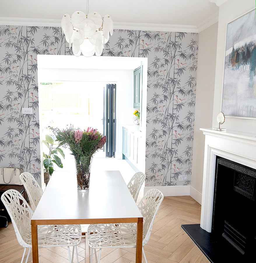 Arisu Grey Birds and Bamboo Wallpaper - York Wallcoverings - AH296401 - York Wallcoverings Wallpaper